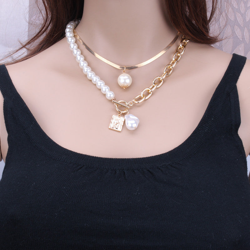 Copper Snake Chain Baroque Pearl Person Necklaces