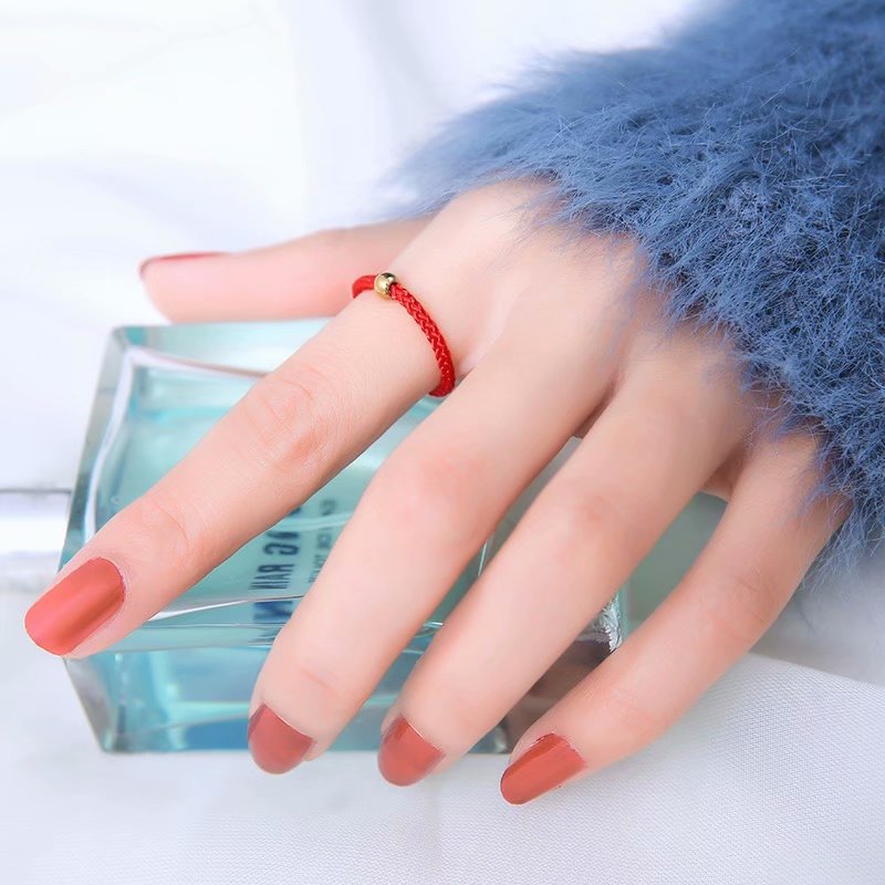 Small Golden Beads Black Rope Lucky Female Couple Rings