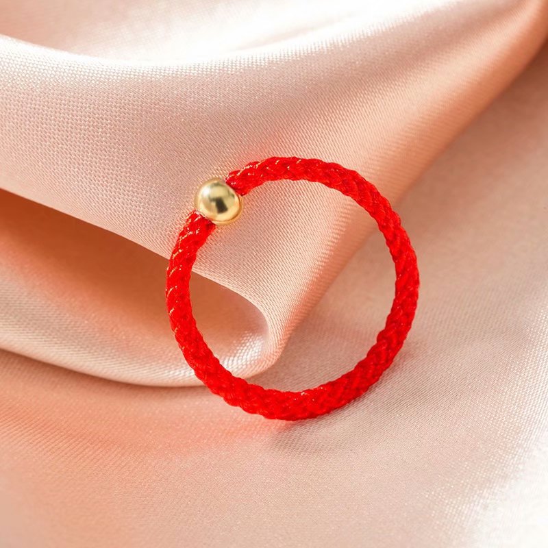 Small Golden Beads Black Rope Lucky Female Couple Rings