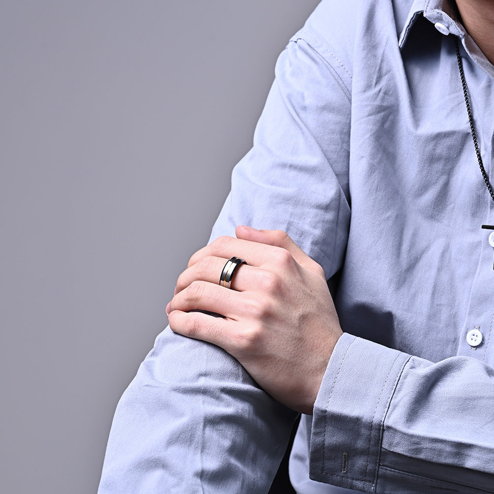 Men's Tungsten Steel Slotted Simple Ribbon Gold Rings