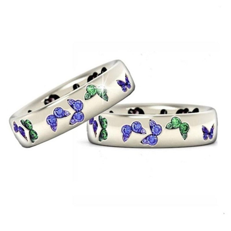 Ornament Exquisite Butterfly Inlaid Mixed Color Zircon Rings