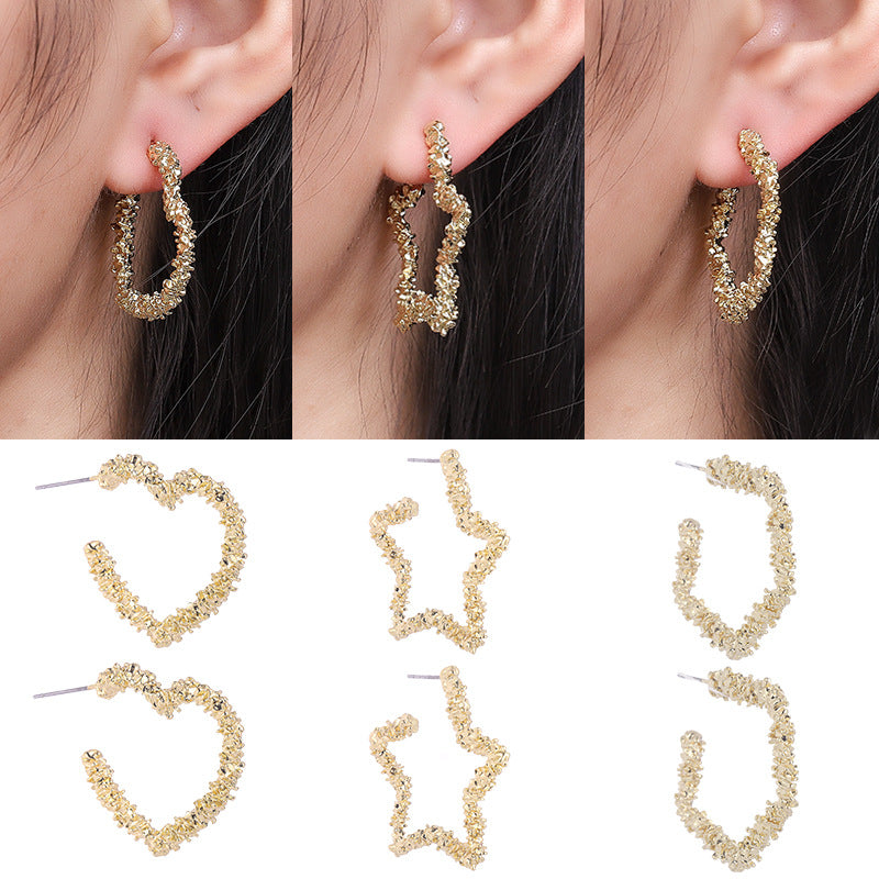 Texture Love Five-pointed Star Diamond Metal Earrings