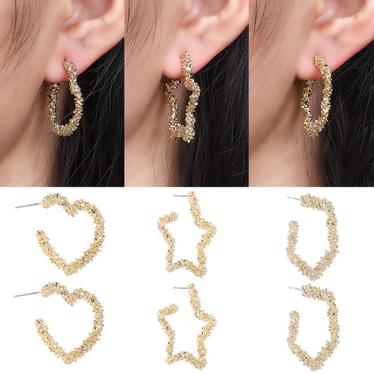 Texture Love Five-pointed Star Diamond Metal Earrings