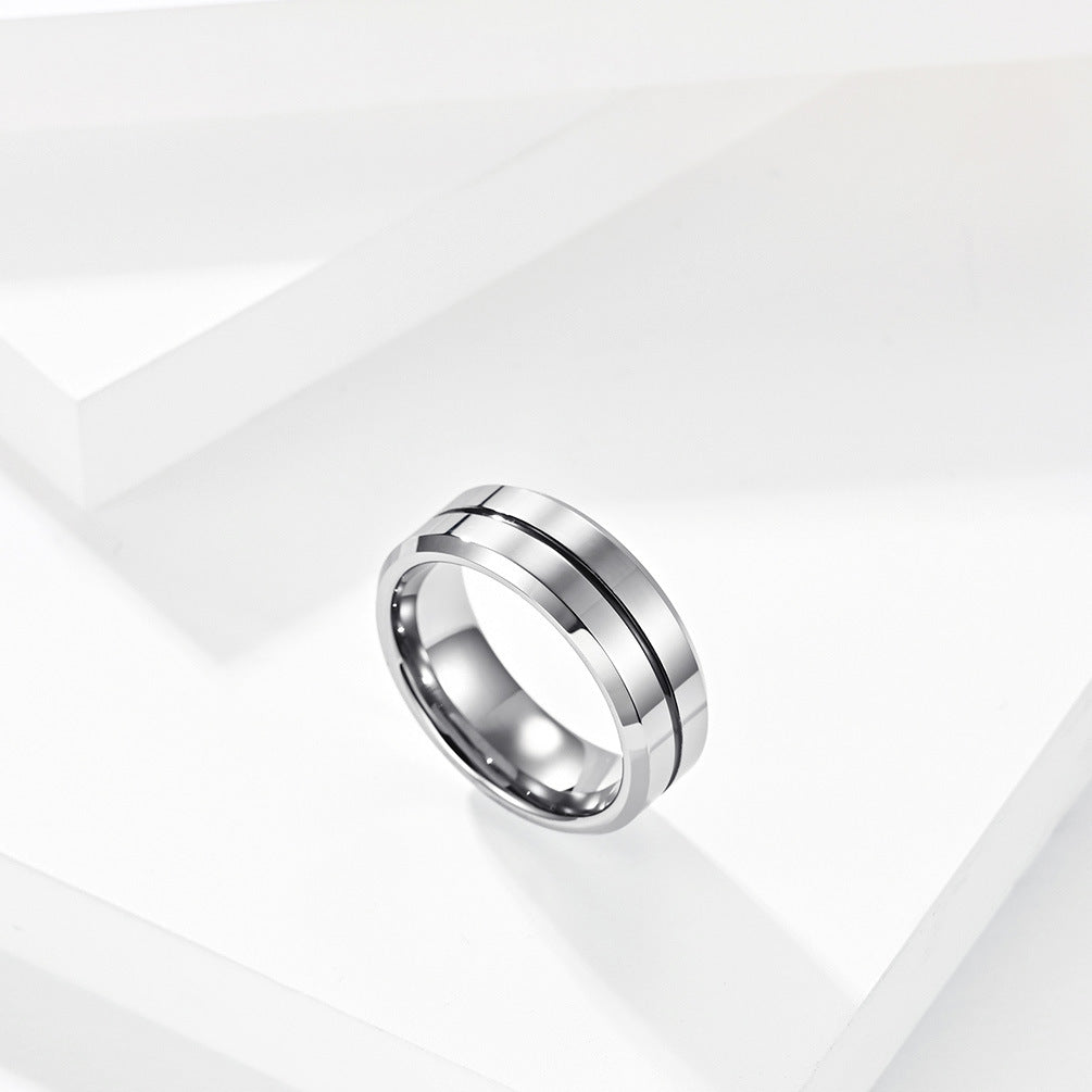 Men's Tungsten Steel Slotted Simple Ribbon Gold Rings