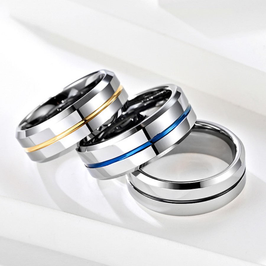 Men's Tungsten Steel Slotted Simple Ribbon Gold Rings