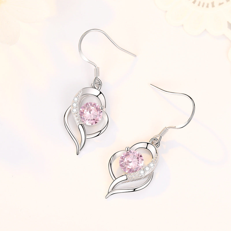 Sier In Your Heart Elegant Long Pink Heart-shaped Earrings