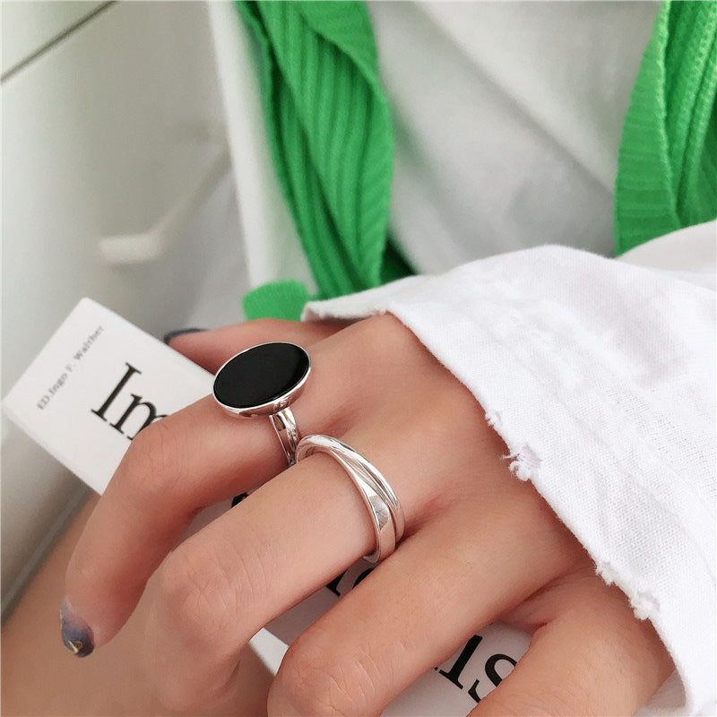 Sier Black Round Cross Female Niche Design Rings