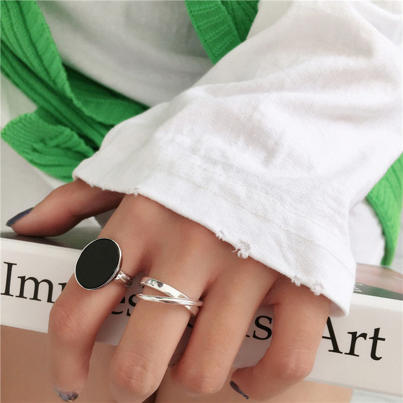 Sier Black Round Cross Female Niche Design Rings