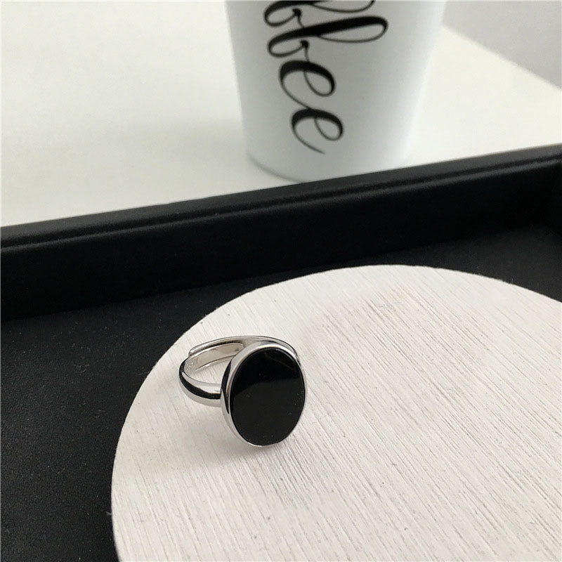 Sier Black Round Cross Female Niche Design Rings