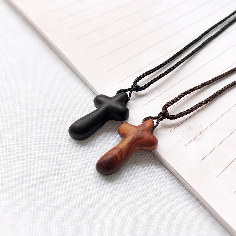 Praise Solid Wood Cross Ebony Red Sandalwood Necklace