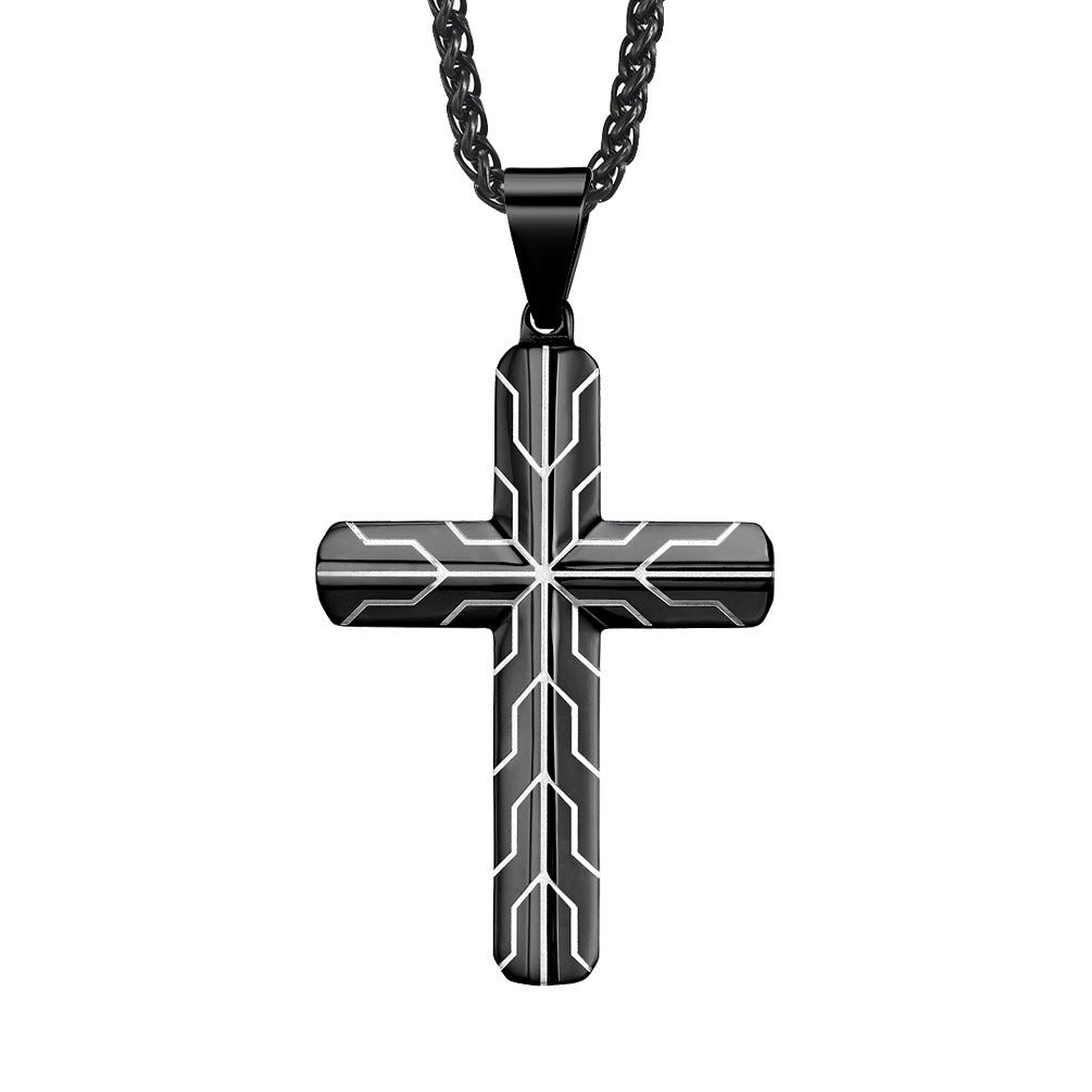 Men's Cross Stainless Steel Tire Pattern Titanium Pendants