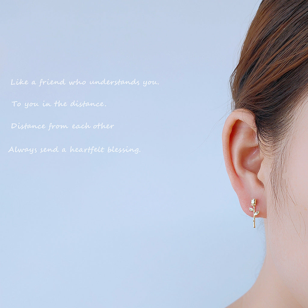 Bright Eyes Sier-plated Needle Gold-plated Mini Ear Rose Classic Style Stud Earrings