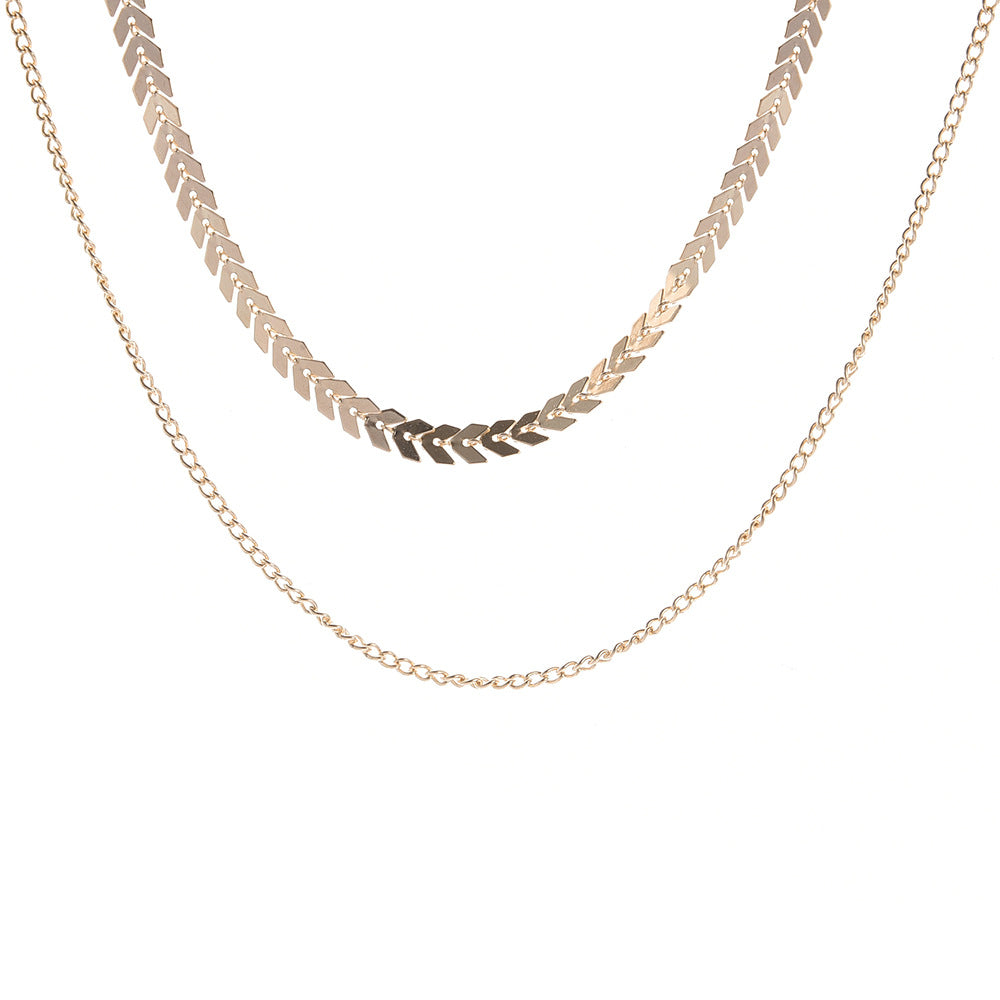 Women's Fishbone Chain Sequined Clavicle Single Layer Necklaces