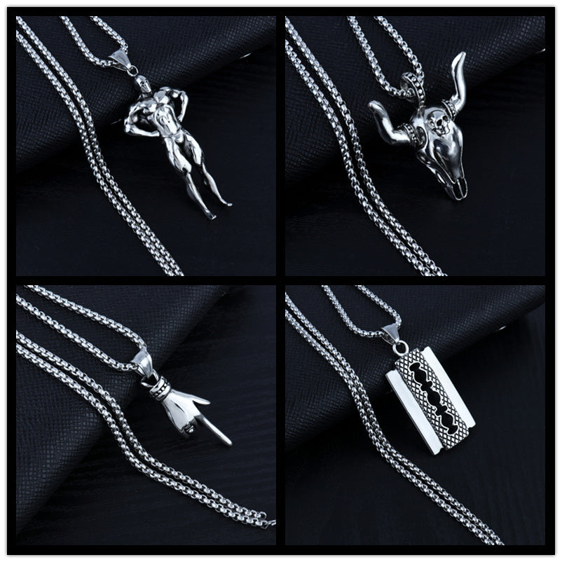 Men's Stainless Steel Hip Hop Cool Cross Trendy Clavicle Necklaces