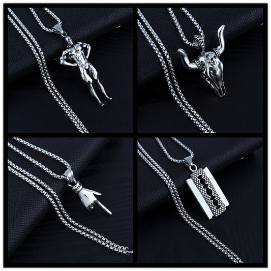 Men's Stainless Steel Hip Hop Cool Cross Trendy Clavicle Necklaces