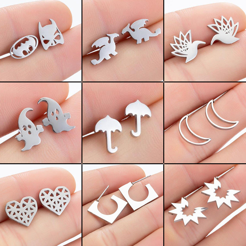 Stainless Steel Ghost Batman Small Animal Umbrella Stud Earrings