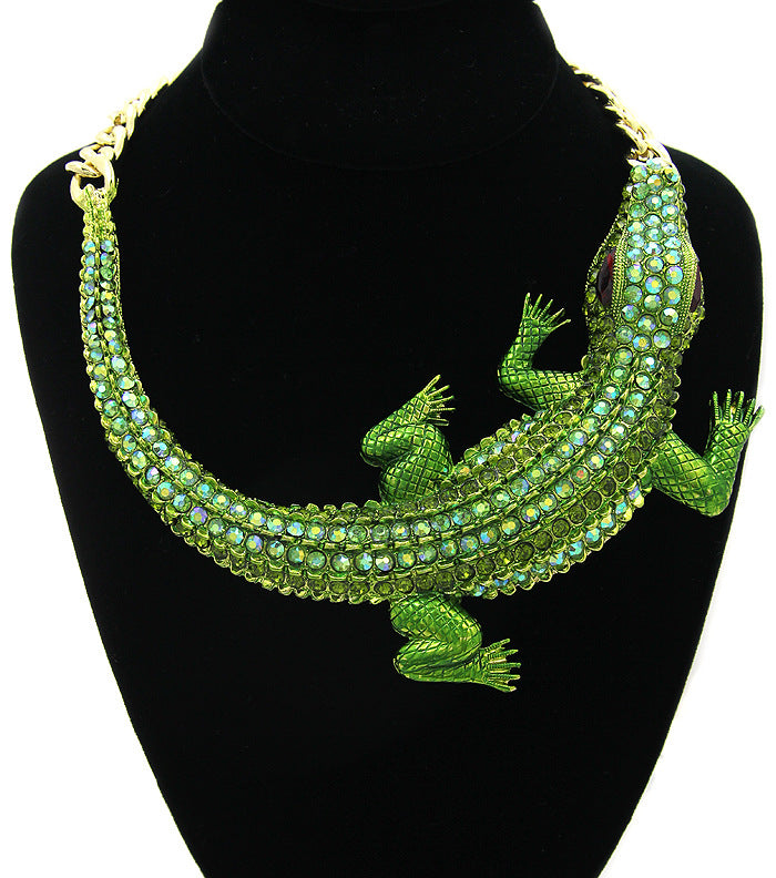 Women's Halloween Vintage Big Crocodile Shape Diamond Clavicle Chain Detachable Necklace