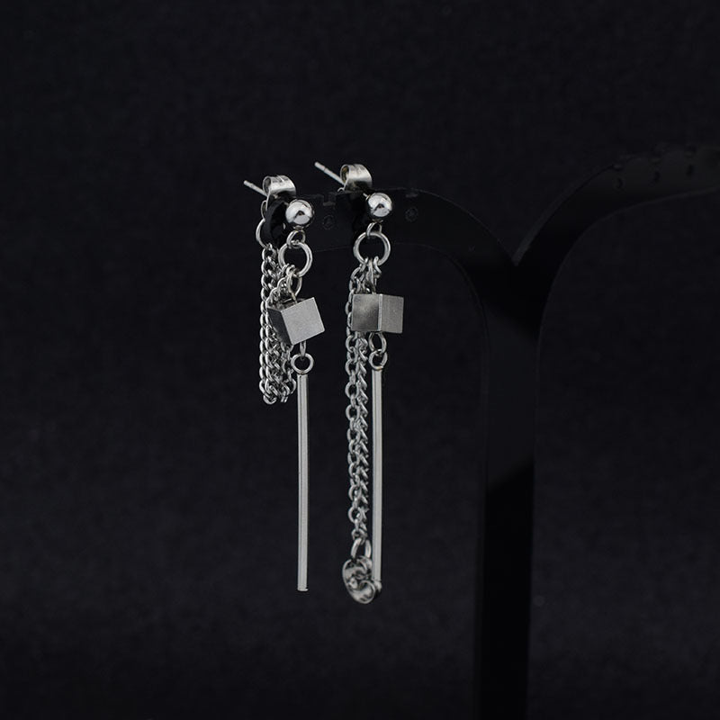 Stainless Steel Chain Long Stick Square Earrings