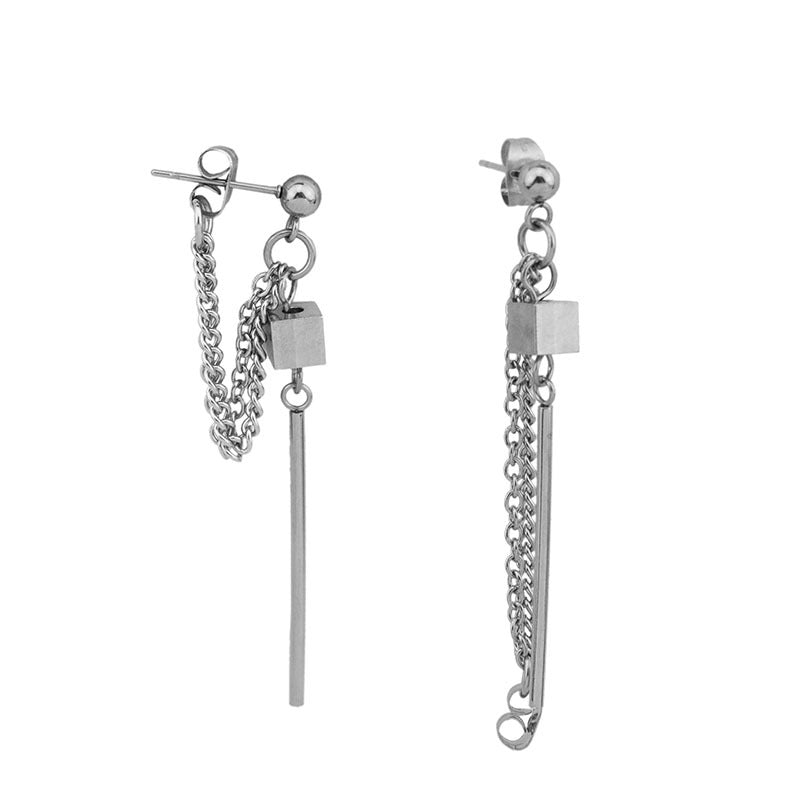 Stainless Steel Chain Long Stick Square Earrings