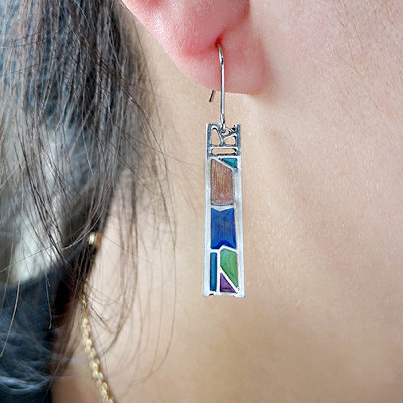 Vintage Sier-plated Opal Enamel Handmade Creative Earrings