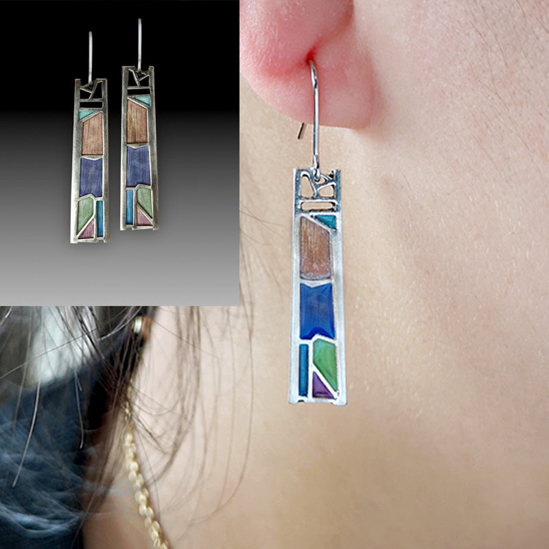Vintage Sier-plated Opal Enamel Handmade Creative Earrings