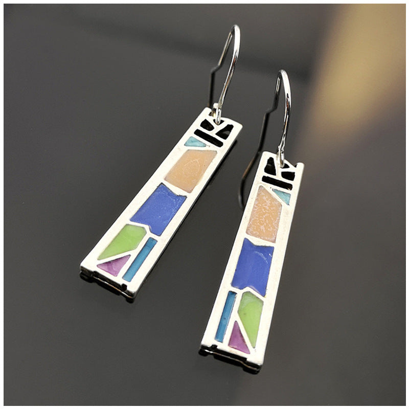 Vintage Sier-plated Opal Enamel Handmade Creative Earrings