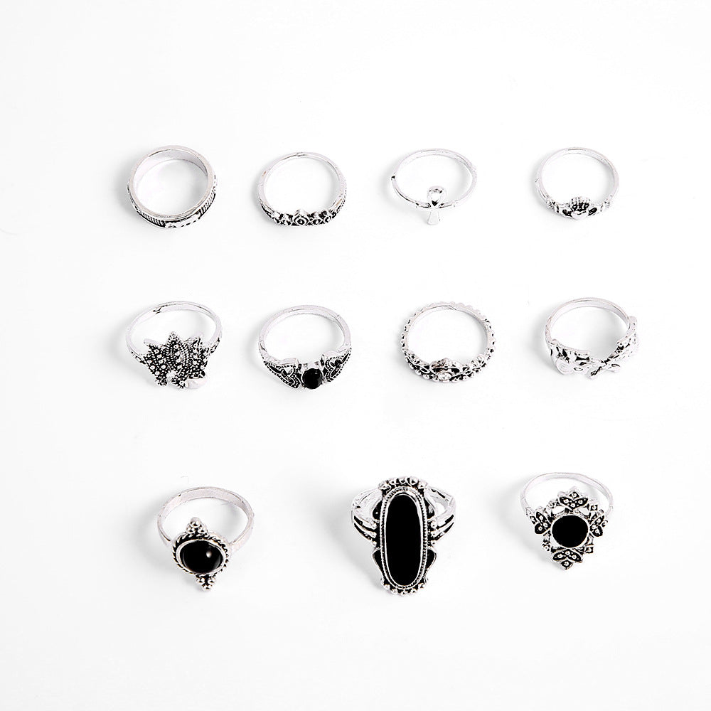 Personality Black Onyx Elephant Lotus Crown Rings