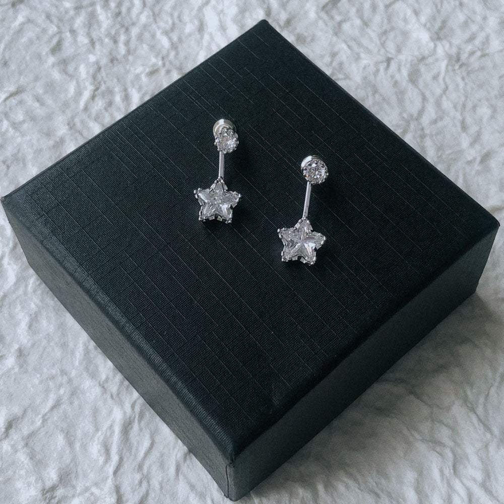 Sier Needle Fashion Pentagram Ear Clip Female Refined Stud Earrings