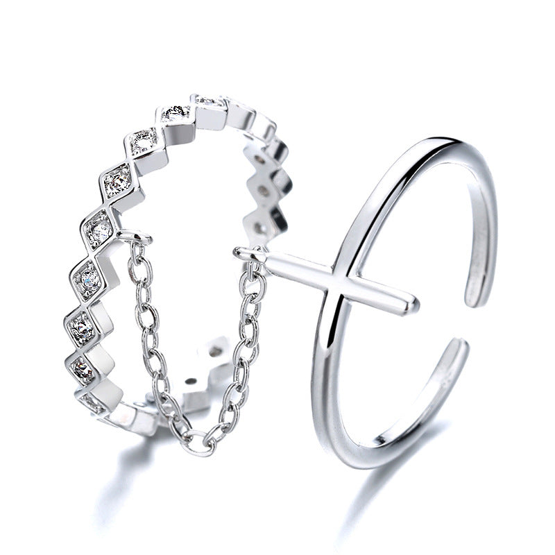 One-piece Cross Fashion Trendy Niche Geometric Double Ring