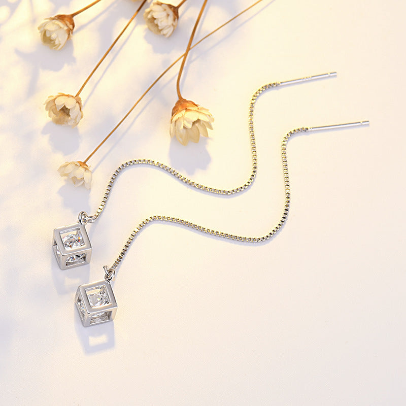 Women's Sterling Sier Plated Hollow Magic Cube Design Zircon Ear Line