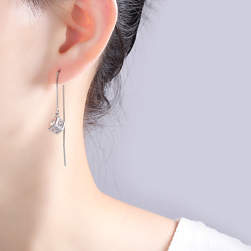 Women's Sterling Sier Plated Hollow Magic Cube Design Zircon Ear Line