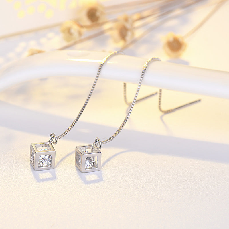 Women's Sterling Sier Plated Hollow Magic Cube Design Zircon Ear Line