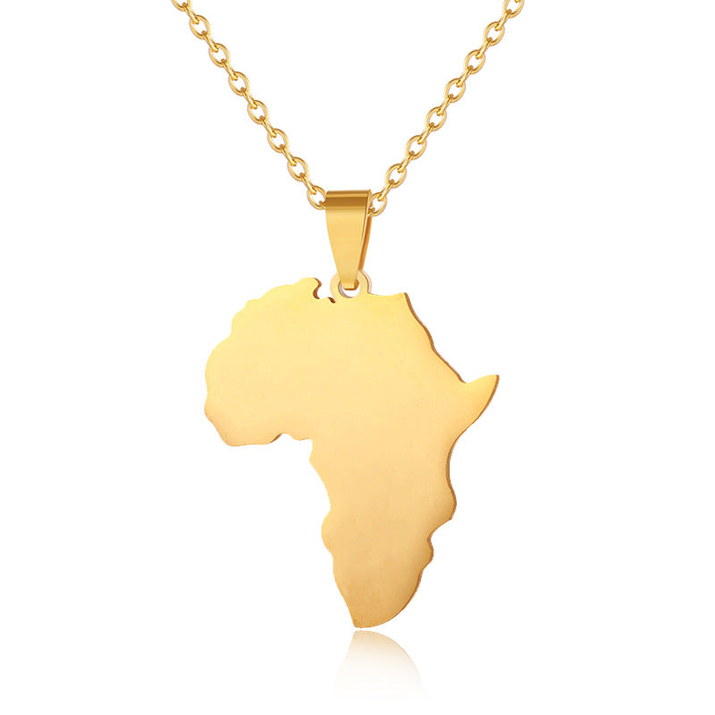 Women's & Men's Titanium Steel Glossy Gold African Map Necklaces