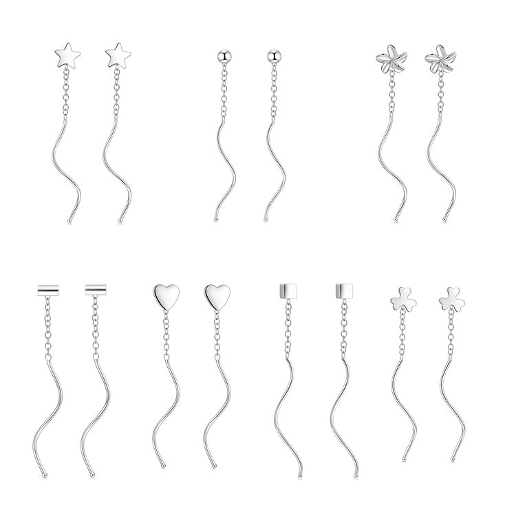 Women's Sier Light Luxury Sweet Loving Heart Long Tassel Earrings