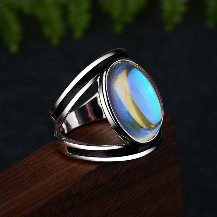 Colorful Moonstone Exaggerated Imitation Thai Sier Rings