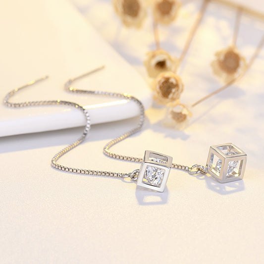 Women's Sterling Sier Plated Hollow Magic Cube Design Zircon Ear Line