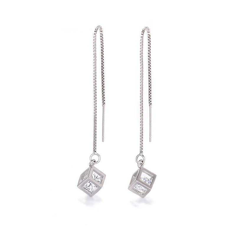 Women's Sterling Sier Plated Hollow Magic Cube Design Zircon Ear Line