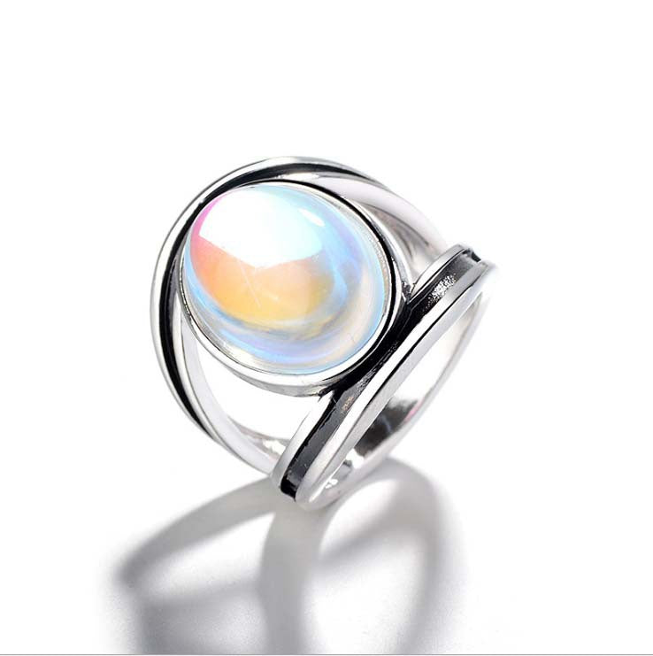 Colorful Moonstone Exaggerated Imitation Thai Sier Rings