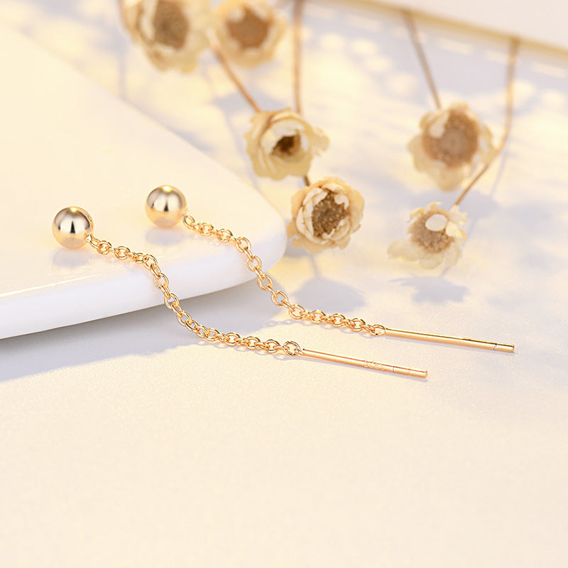 Golden Round Beads Simple Graceful Short Beanie Super Fairy Long Rings