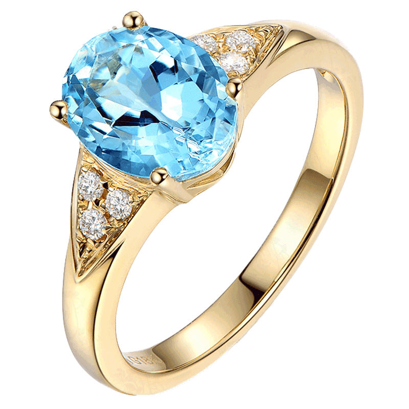Women's Simulation Aquamarine Zircon Open Personality Navy Blue Ring