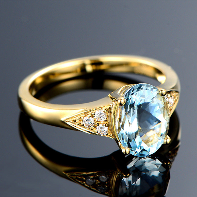 Women's Simulation Aquamarine Zircon Open Personality Navy Blue Ring