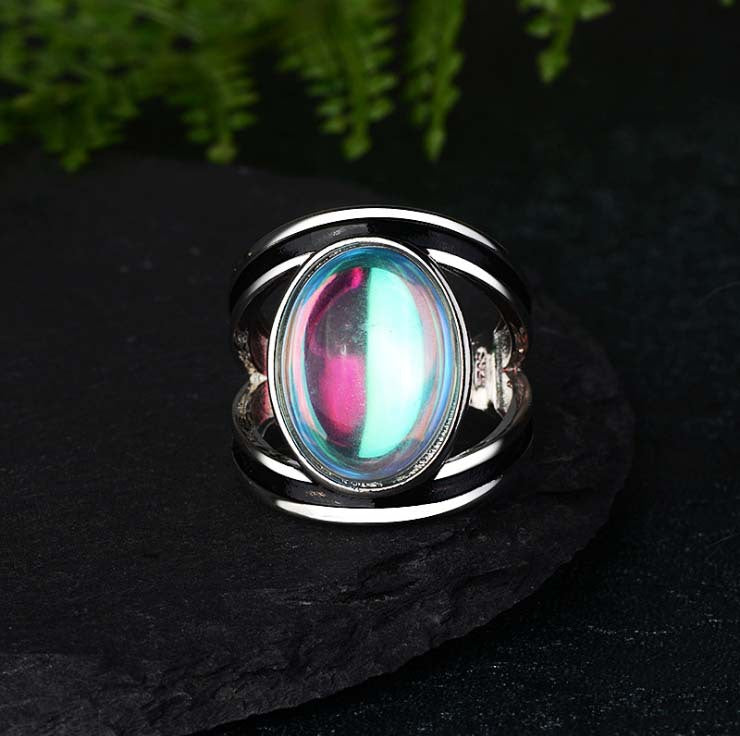 Colorful Moonstone Exaggerated Imitation Thai Sier Rings