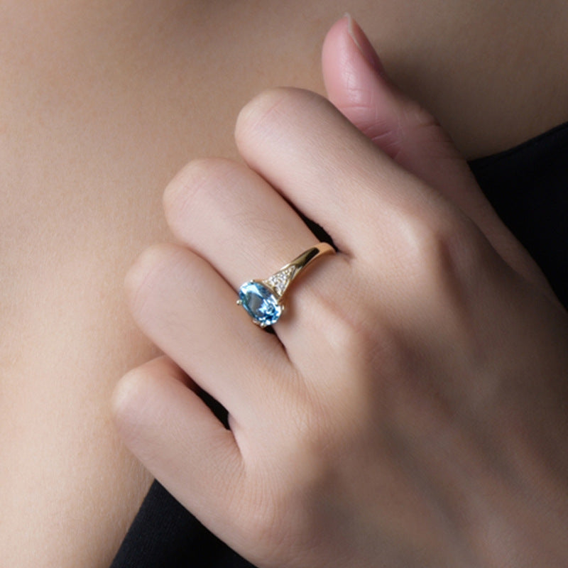 Women's Simulation Aquamarine Zircon Open Personality Navy Blue Ring