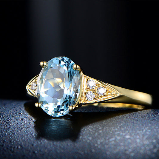 Women's Simulation Aquamarine Zircon Open Personality Navy Blue Ring