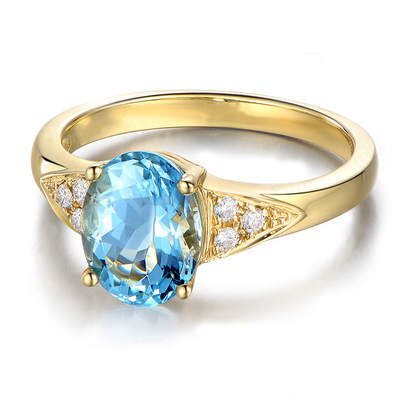 Women's Simulation Aquamarine Zircon Open Personality Navy Blue Ring