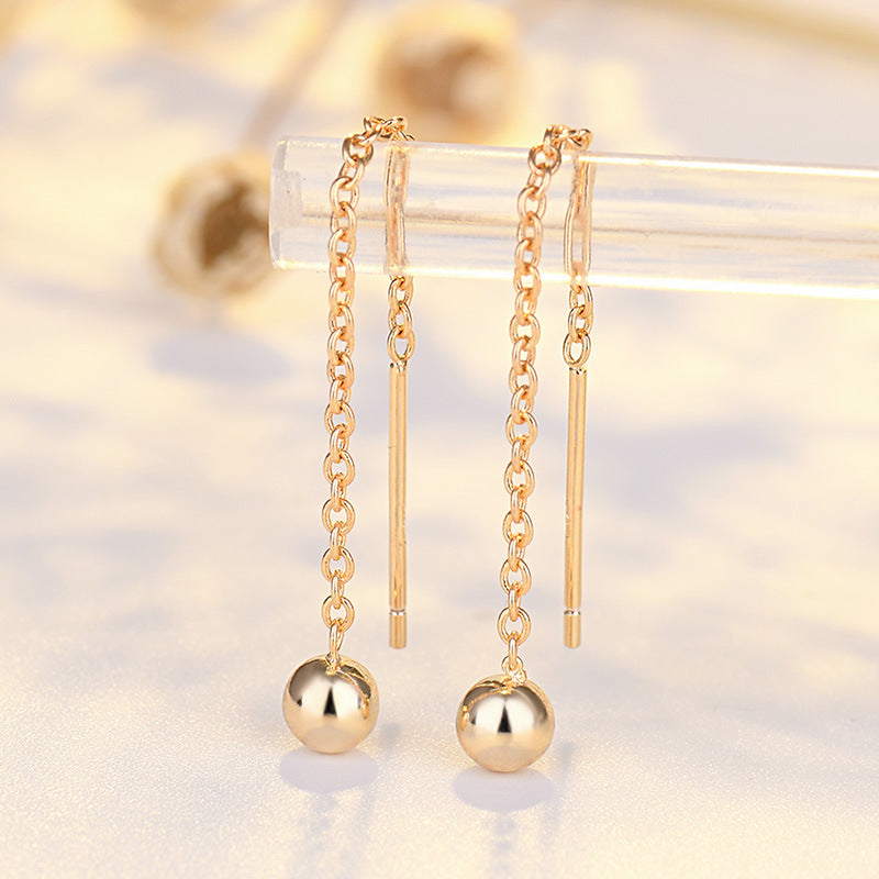 Golden Round Beads Simple Graceful Short Beanie Super Fairy Long Rings