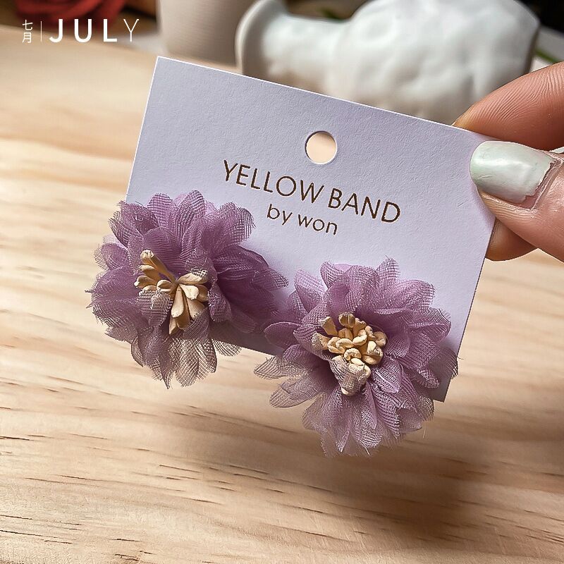 Cute Vacation Style Three-dimensional Petals Summer Super Fairy Mesh Earrings