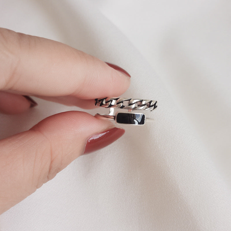 Female Korean Style Tide Chain Drip Glazed Double Ring