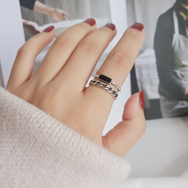 Female Korean Style Tide Chain Drip Glazed Double Ring