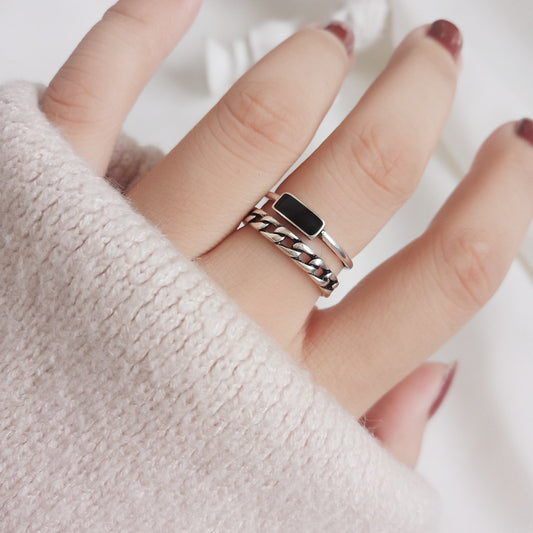 Female Korean Style Tide Chain Drip Glazed Double Ring